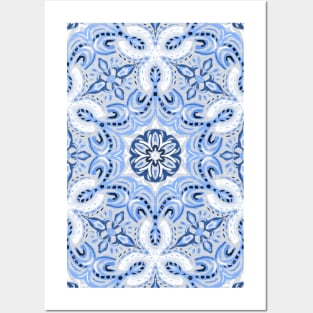 Periwinkle Blue Textured Boho Hex Pattern Posters and Art